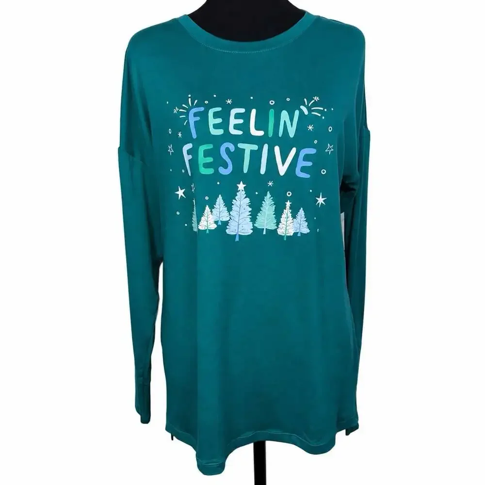 Jaclyn New York Women’s XS Feelin’ Festive Christmas Long Sleeve Sleep Shirt NWT